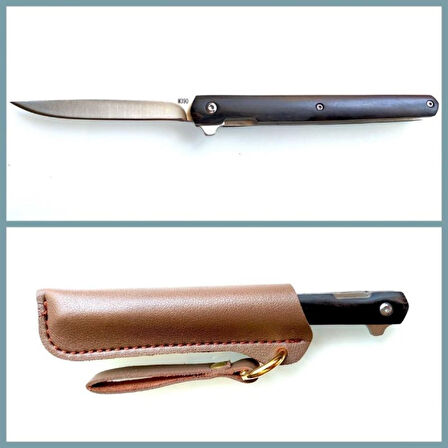 Kişiye Özel M390 Çelik Kamp ve Outdoor Çakı – İsim Yazılı Şık Deri Kılıflı