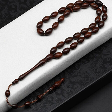 Kişiye Özel Kutulu Yılan Ağacı Arpa Kesim Tesbih 6x10 mm – Doğal Ağaç Dokulu Hediyelik Tesbih