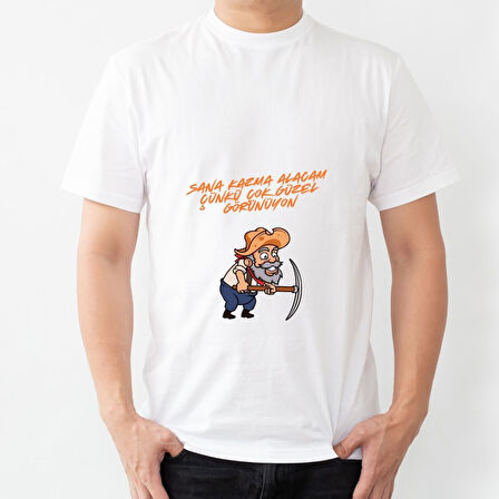 Maden İşçisi Karikatür Tişört - "Sana Kazma Alacam Çukuru Çok Güzel Görünüyon" Komik Beyaz Tişört