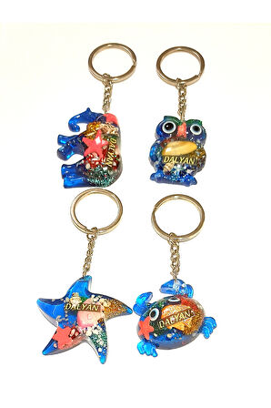 Monalisa Home 4 Adet Farklı Model Desenli Kültürel Mavi Renk Anahtarlık