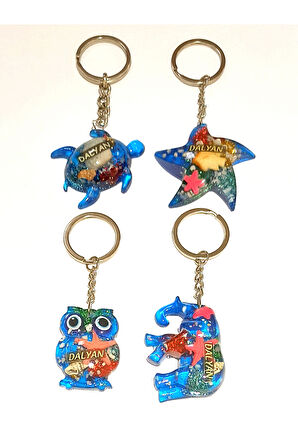 Monalisa Home 4 Adet Farklı Model Desenli Kültürel Mavi Renk Anahtarlık