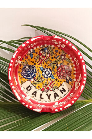 Monalisa Home Motifli El Yapımı Çini İşlemeli Kültürel Kırmızı Renk Kül Tabağı