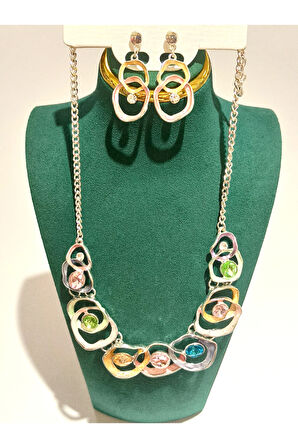 Monalisa Home Renkli  Lüks Figürlü Gösterişli Küpe Ve Kolye Takım