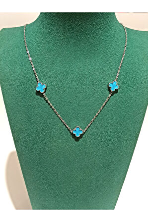 Monalisa Home  Mavi Renk Lüks Figürlü Gösterişli Yonca Kolye