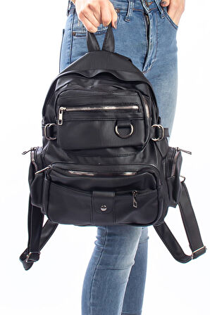 Monalisa Home Lüks Figürlü Bölmeli Siyah Sırt Çanta