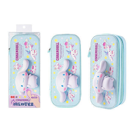 Petityu Cinnamoroll Squishy Çift Fermuarlı Geniş Kapasiteli Şirin Kalem Kutu