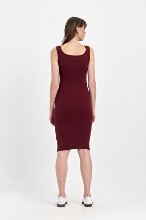 Kadın Mini Bodycon Kolsuz Bordo Elbise