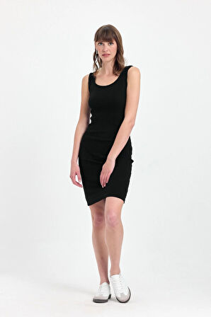 Kadın Mini Bodycon Kolsuz Siyah Elbise