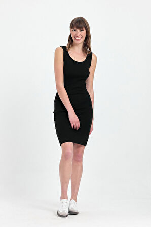 Kadın Mini Bodycon Kolsuz Siyah Elbise