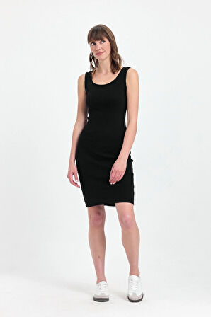 Kadın Mini Bodycon Kolsuz Siyah Elbise