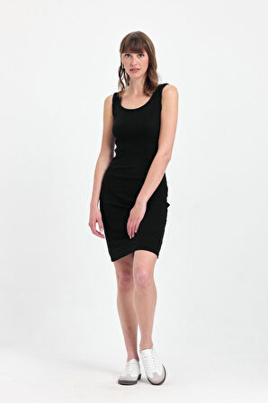 Kadın Mini Bodycon Kolsuz Siyah Elbise