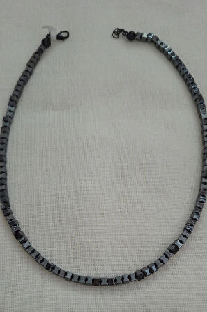 KOYU GRİ HEMATİT DOĞAL TAŞLI KOLYE
