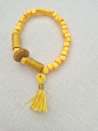 SARI KÜP FİMO BONCUKLU PÜSKÜLLÜ BİLEKLİK