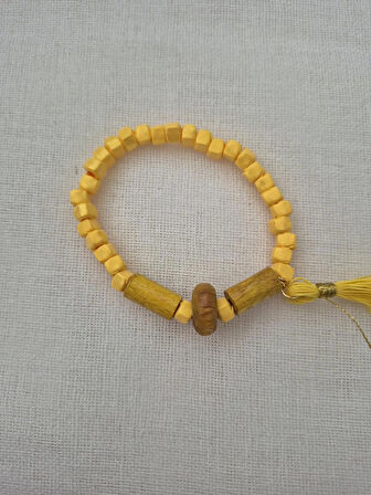 SARI KÜP FİMO BONCUKLU PÜSKÜLLÜ BİLEKLİK