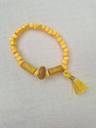 SARI KÜP FİMO BONCUKLU PÜSKÜLLÜ BİLEKLİK