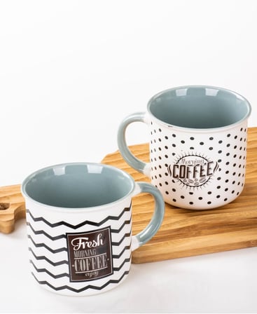 Mukko Home 2'Li Kupa Seti Retro Tarzı Kahve Temalı Porselen Kupa – 350M,Mavi A+B
