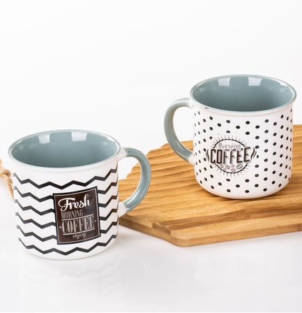 Mukko Home 2'Li Kupa Seti Retro Tarzı Kahve Temalı Porselen Kupa – 350M,Mavi A+B
