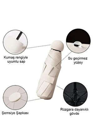 Monalisa Home  Krem Renk Katlanır Çanta İçi Lüks Şemsiye