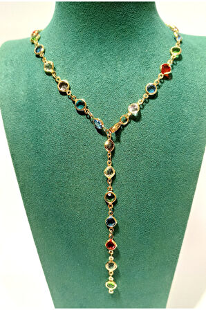 Monalisa Home  Lüks Figürlü Gösterişli Renkli Taşlı Y Kolye