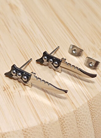 Monalisa Home Gümüş Renk  Bıçak Figürlü  Unisex Çelik Küpe