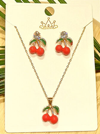 Monalisa Home Renkli Kiraz Küpe Kolye set