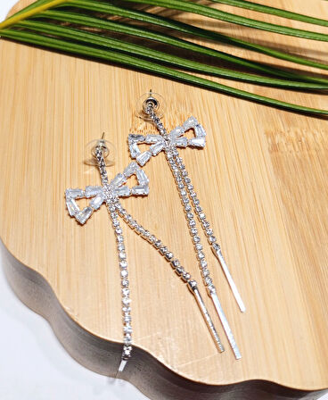 Monalisa Home Lüks Gümüş Renk Taşlı Abiye Küpe