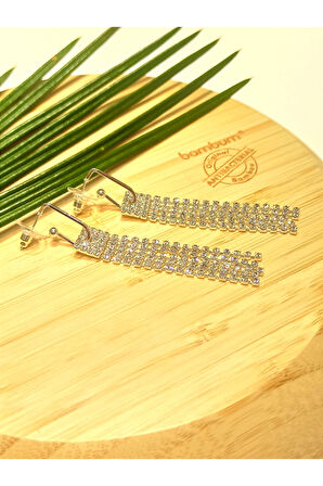 Monalisa Home Lüks Gümüş Renk Taşlı Abiye Küpe