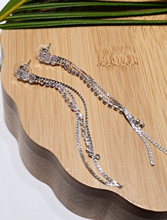 Monalisa Home Lüks Gümüş Renk Taşlı Abiye Küpe