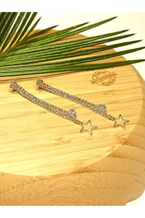 Monalisa Home Lüks Gümüş Renk Taşlı Abiye Küpe