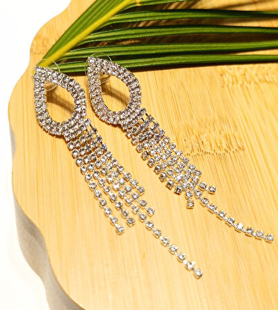 Monalisa Home Lüks Gümüş Renk Taşlı Abiye Küpe