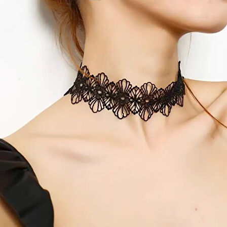 Monalisa Home Kadınlar İçin Phenovo Siyah Dantelli Gerdanlık Kolye