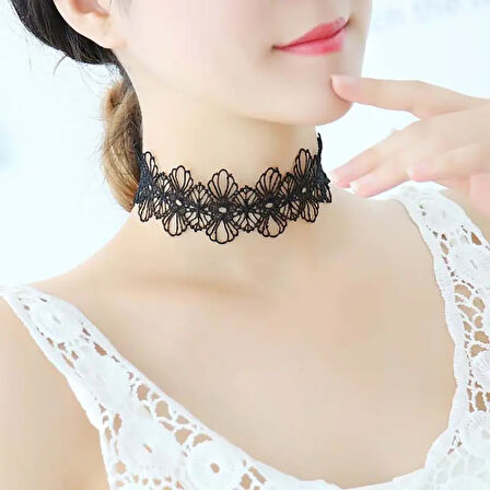 Monalisa Home Kadınlar İçin Phenovo Siyah Dantelli Gerdanlık Kolye