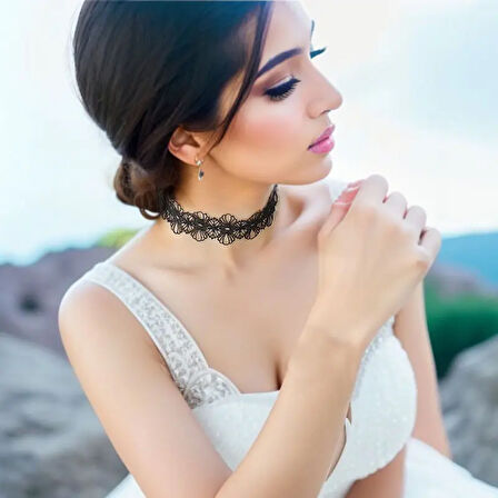 Monalisa Home Kadınlar İçin Phenovo Siyah Dantelli Gerdanlık Kolye