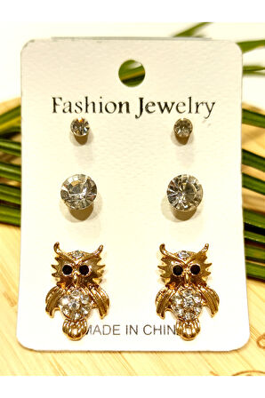 Monalisa Home  Baykuş Figürlü Çoklu Küpe Seti