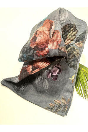 Monalisa Home 90x90 Lüks Figürlü Gösterişli Dökümlü Eşarp