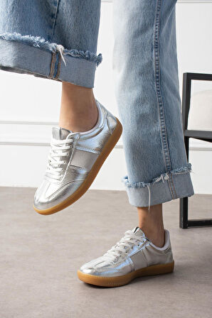 Gümüş Krep Renk Taban Günlük Kadın Sneaker