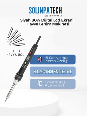 80w Lcd Isı Ayarlı Profesyonel Kalem Havya Ve 5 Kaliteli Yedek Uç Seti Hassas Lehimleme Çözümü