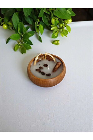 Ahşap Kasede Aromaterapi Mum – Portakal Kokulu El Yapımı Doğal Soya Mum 9x4 cm