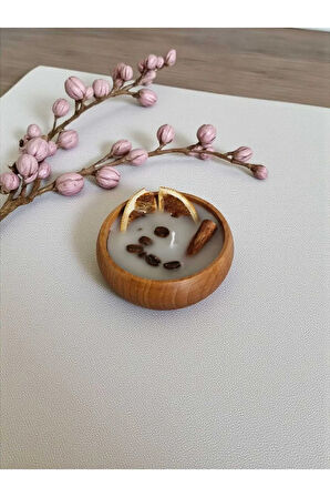 Ahşap Kasede Aromaterapi Mum – Portakal Kokulu El Yapımı Doğal Soya Mum 9x4 cm