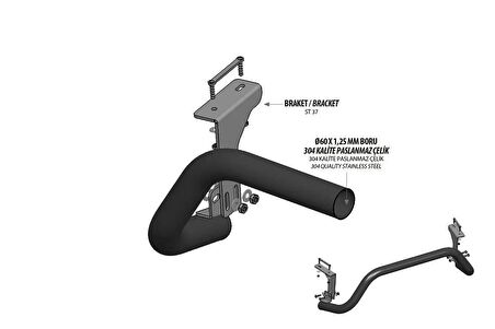 Dacia Duster Pars Arka Koruma Çap:60 Siyah 2018 ve Sonrası