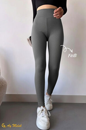 Kadın Tayt Yüksek Bel Toparlayıcı İç Göstermeyen Mevsimlik Fitilli Tayt