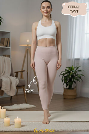 Kadın Tayt Yüksek Bel Toparlayıcı İç Göstermeyen Mevsimlik Fitilli Tayt