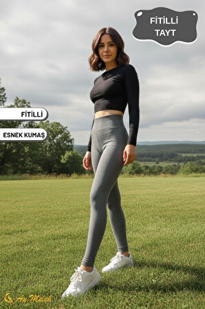 Kadın Tayt Yüksek Bel Toparlayıcı İç Göstermeyen Mevsimlik Fitilli Tayt