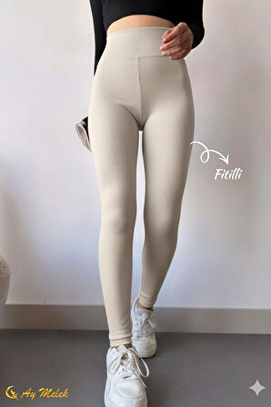 Kadın Tayt Yüksek Bel Toparlayıcı İç Göstermeyen Mevsimlik Fitilli Tayt