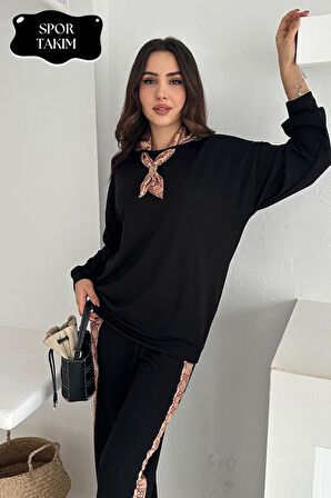 Kadın Modal Takım (HEDİYE Fular Aksesuarlı) Geniş Paça Spor Alt Üst Takım