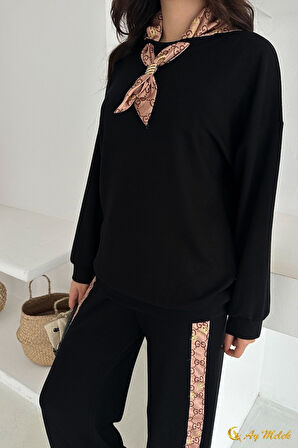 Kadın Modal Takım (HEDİYE Fular Aksesuarlı) Geniş Paça Spor Alt Üst Takım