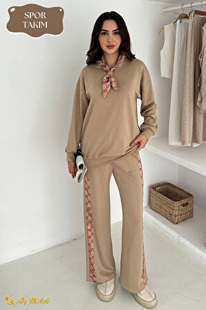Kadın Modal Takım (HEDİYE Fular Aksesuarlı) Geniş Paça Spor Alt Üst Takım