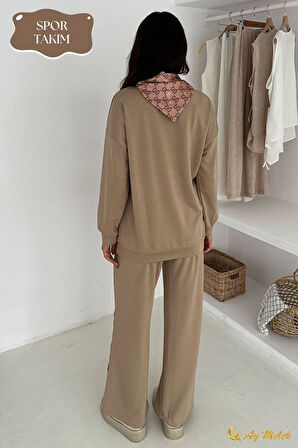 Kadın Modal Takım (HEDİYE Fular Aksesuarlı) Geniş Paça Spor Alt Üst Takım