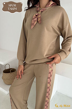 Kadın Modal Takım (HEDİYE Fular Aksesuarlı) Geniş Paça Spor Alt Üst Takım
