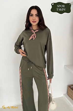 Kadın Modal Takım (HEDİYE Fular Aksesuarlı) Geniş Paça Spor Alt Üst Takım